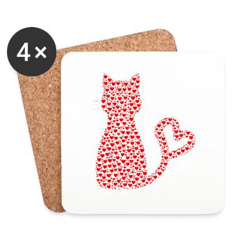 Katze Herzen - Untersetzer (4er-Set) - Weiß - Vorne