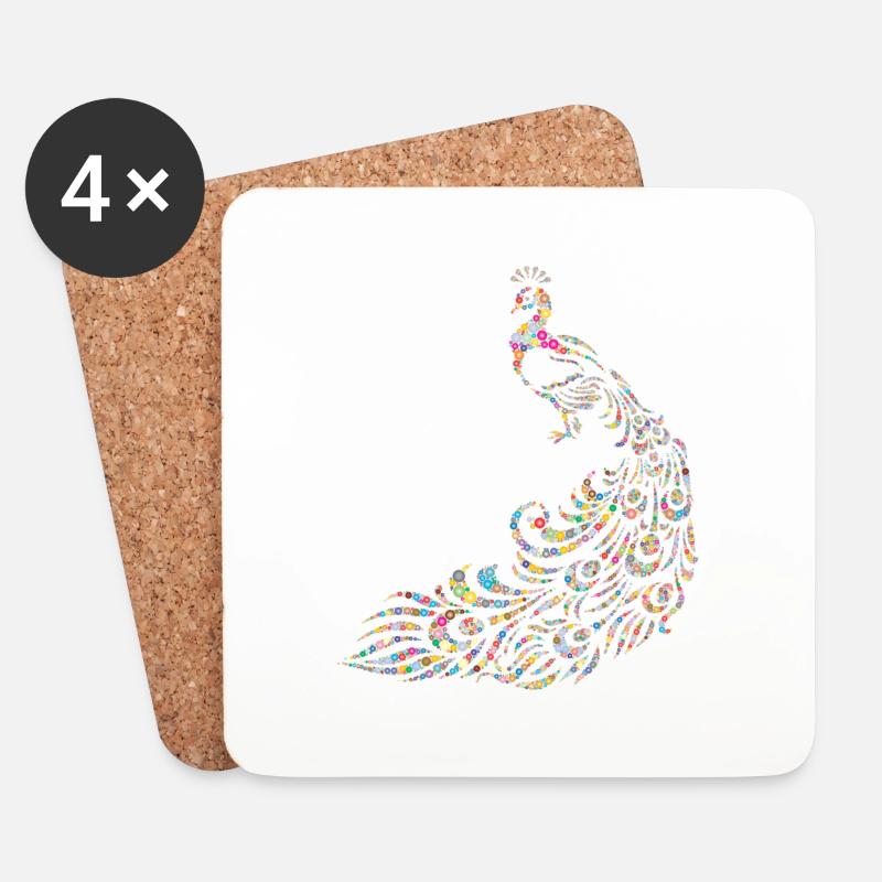 Pfau - Untersetzer (4er-Set) - Weiß
