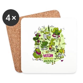 Vegan Hipster Animals - Untersetzer (4er-Set) - Weiß - Vorne