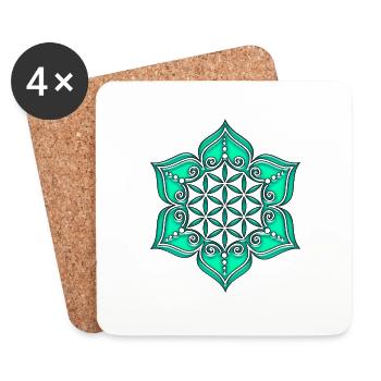 Flower of life, Lotus - Flower, green, Symbol of - Coasters (set of 4) - white - Front