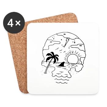 Tête de mort - Dessous de verre (lot de 4) - blanc - Devant