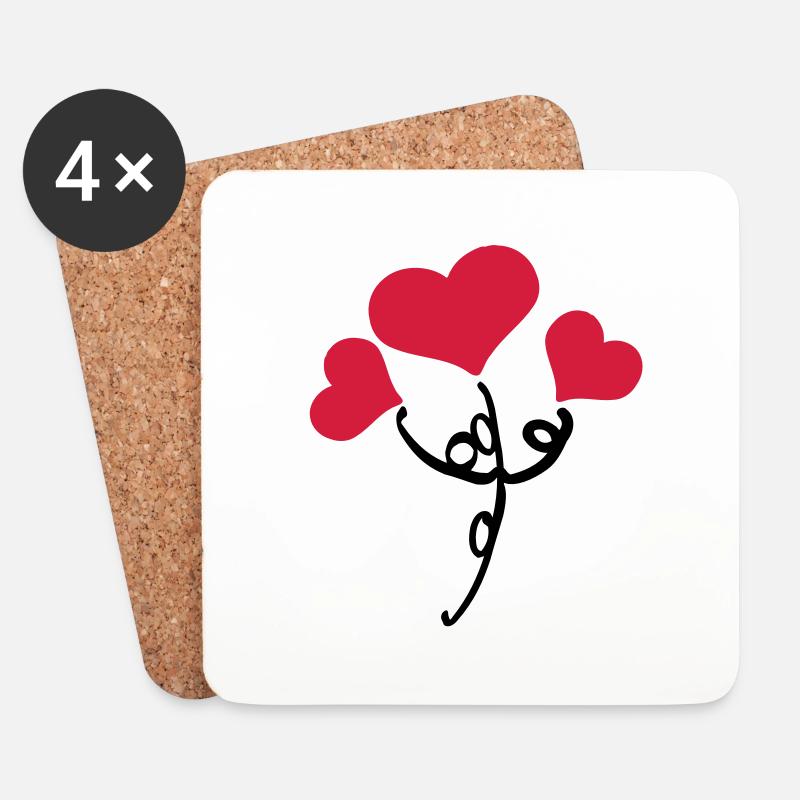 Red hearts flower - Coasters (set of 4) - white