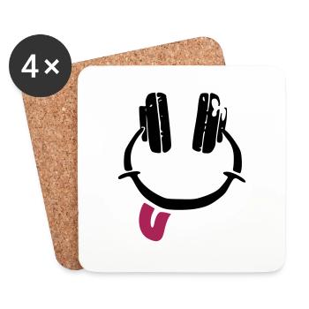 Headphones - smiley - tongue - Coasters (set of 4) - white - Front