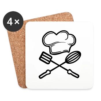 ruehrgeraet wender 2 emblem kochmuetze hut chef ko - Untersetzer (4er-Set) - Weiß - Vorne