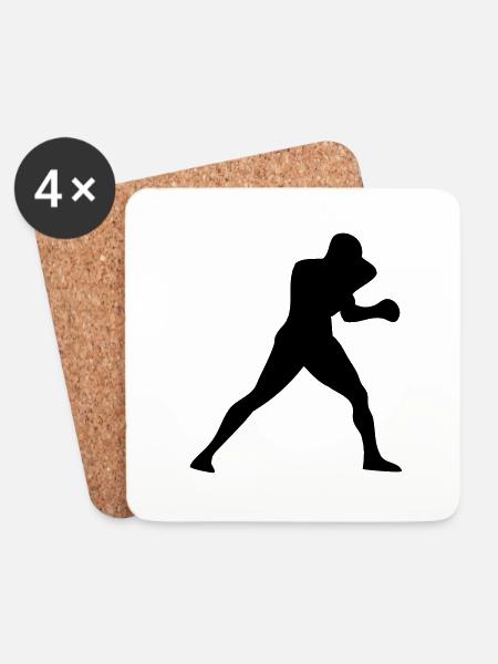 Boxer Silhouette - Untersetzer (4er-Set) - Weiß