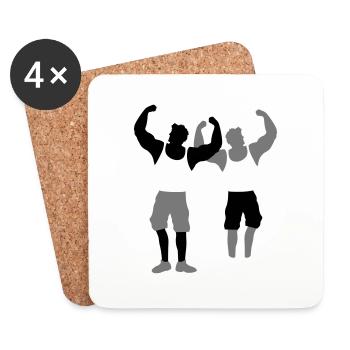 team couple duo 2 friends muscles posing text clipart - Coasters (set of 4) - white - Front