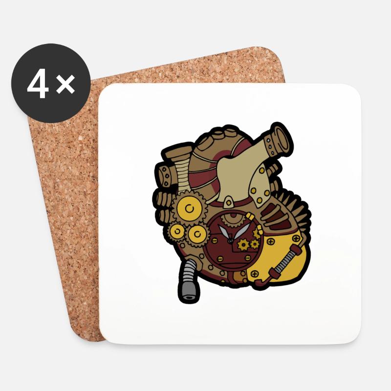 Steampunk Herz - Untersetzer (4er-Set) - Weiß