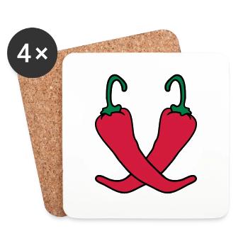 2 Chili Chilli Peperoni Scharf Hot - Untersetzer (4er-Set) - Weiß - Vorne