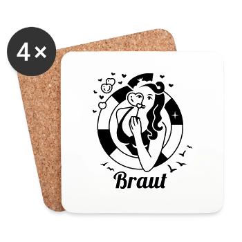 Braut - Crew - Team - maritim - JGA - Hochzeit -1C - Untersetzer (4er-Set) - Weiß - Vorne