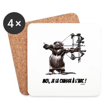Le Ragondin, Moi Je Le Chasse A L'arc ! N - Dessous de verre (lot de 4) - blanc - Devant
