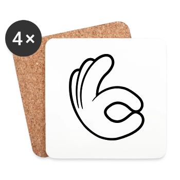 hand hole ok show good glove comic cartoon - Coasters (set of 4) - white - Front
