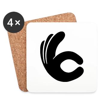 hand hole ok show good glove comic cartoon black - Coasters (set of 4) - white - Front