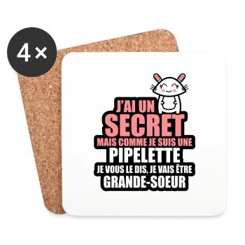 j'ai un secret je vais être grande-soeur - Dessous de verre (lot de 4) - blanc - Devant