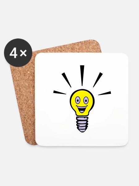 Light bulb with smiley - big idea - Coasters (set of 4) - white
