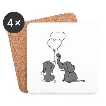 2 amis elephant équipe couple ballon coeur amour - Dessous de verre (lot de 4) - blanc - Devant