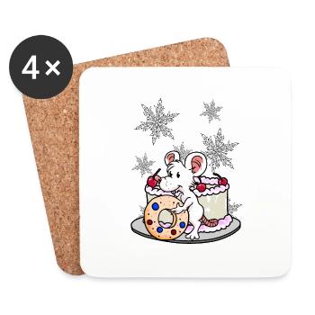 Noël Souris de Noël Snacking Cadeau de Noël - Dessous de verre (lot de 4) - blanc - Devant