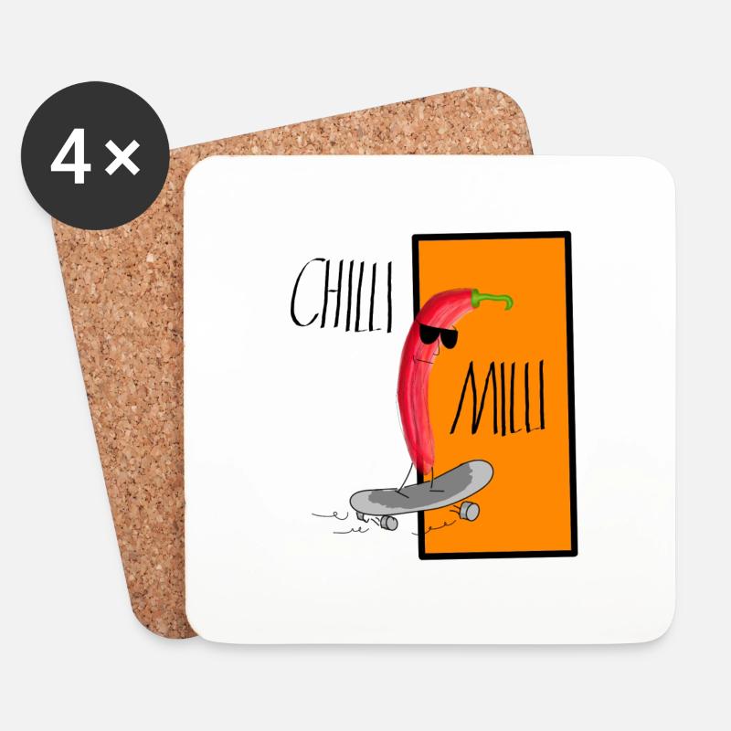 Chilli Milli 3D - Untersetzer (4er-Set) - Weiß