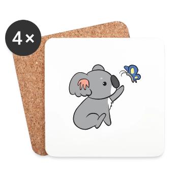Koala - avec papillon - Dessous de verre (lot de 4) - blanc - Devant