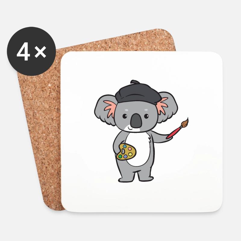 Koala - mit Pinsel und Farbe - Untersetzer (4er-Set) - Weiß