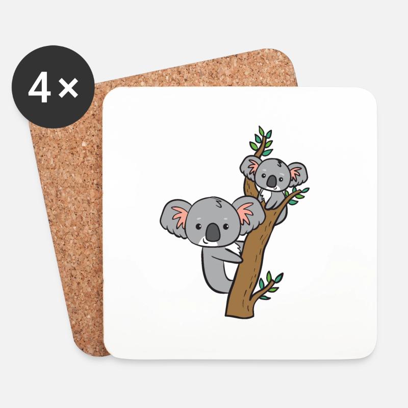 Koala - Mammi und Kind auf Baum - Untersetzer (4er-Set) - Weiß