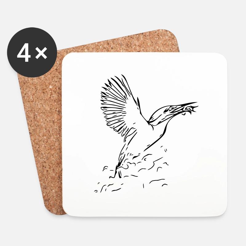 Eisvogel mit Fisch - Untersetzer (4er-Set) - Weiß