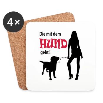 Hund Gassi Gehen Frau - Untersetzer (4er-Set) - Weiß - Vorne