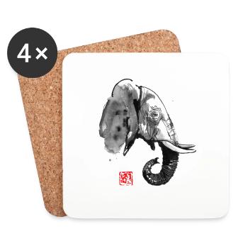 elephant profile - Coasters (set of 4) - white - Front