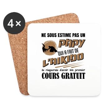Papy et aikido cours gratuit humour drôle cadeaux - Dessous de verre (lot de 4) - blanc - Devant