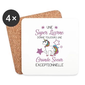 Super licorne nouvelle grande soeur exceptionnelle - Dessous de verre (lot de 4) - blanc - Devant