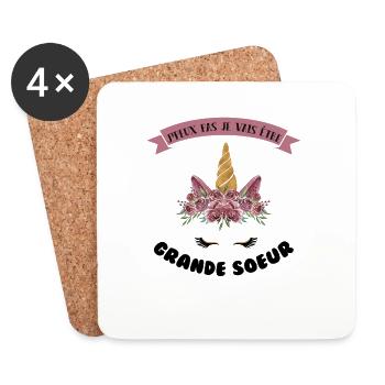 j'peux pas je vais être grande soeur licorne fleur - Dessous de verre (lot de 4) - blanc - Devant