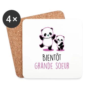 Bientôt nouvelle grande soeur bébé panda kawaii - Dessous de verre (lot de 4) - blanc - Devant