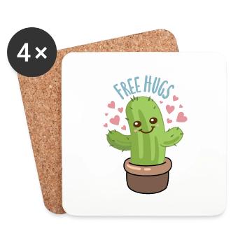 Cute "Free Hugs" cactus with hearts - Untersetzer (4er-Set) - Weiß - Vorne