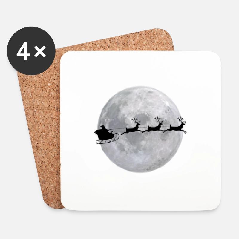 Weihnachtsmann mit Schlitten & Rentieren vor Mond - Untersetzer (4er-Set) - Weiß