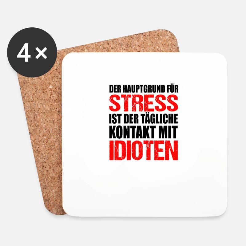 Cooler Spruch. Statement. Stress durch Idioten. - Untersetzer (4er-Set) - Weiß