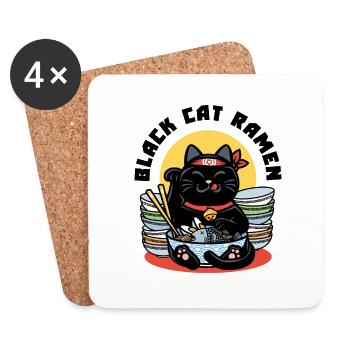 schwarze Katze Ramen - Untersetzer (4er-Set) - Weiß - Vorne