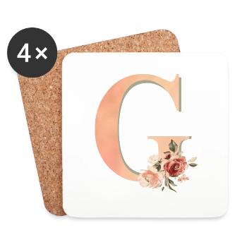 Buchstabe G mit Blumen - Untersetzer (4er-Set) - Weiß - Vorne