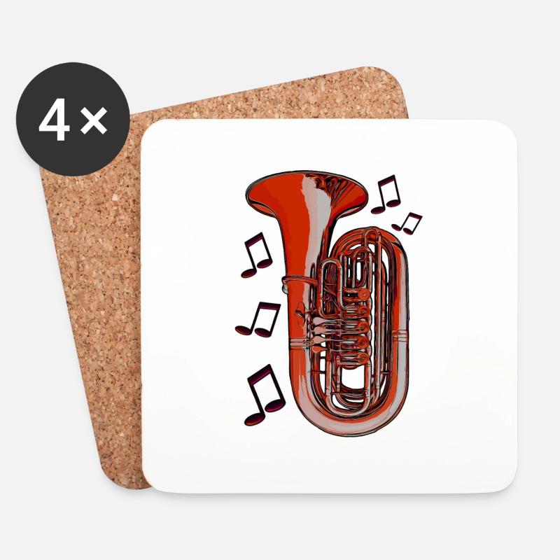 Tuba Noten orange - Untersetzer (4er-Set) - Weiß