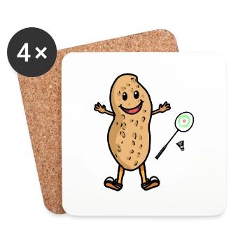 Athlète de raquette de joueur de tennis aux arachides heureux - Dessous de verre (lot de 4) - blanc - Devant
