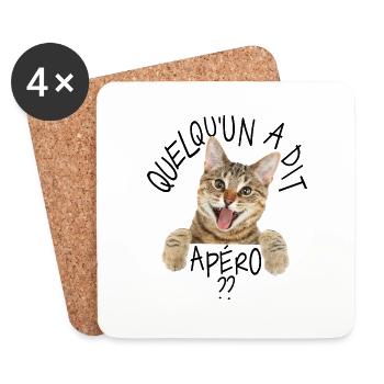 CHAT HAPPY JEMAND SAGTE APÉRO 😸😽🥂🍺🍺🍷🍷 - Untersetzer (4er-Set) - Weiß - Vorne