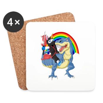 Ninja Einhorn Reiten Dinosaurier - Untersetzer (4er-Set) - Weiß - Vorne