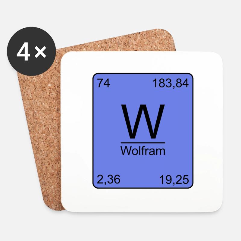 Wolfram, Periodensystem, Chemie, Physik, Element, - Untersetzer (4er-Set) - Weiß