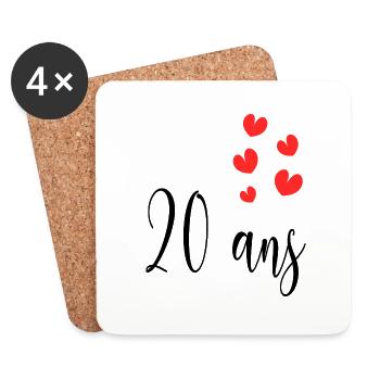 20 ANS. ANNIVERSAIRE. HAPPY BIRTHDAY. JOYEUX ANNIV - Dessous de verre (lot de 4) - blanc - Devant