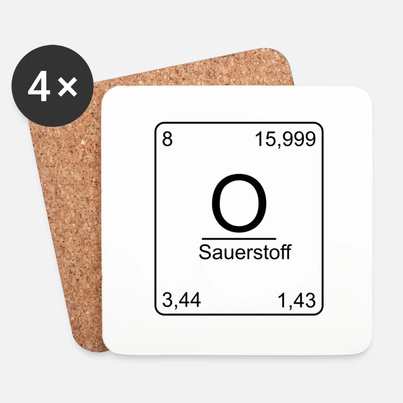 Sauerstoff, Periodensystem, Chemie, Physik, Elemen - Untersetzer (4er-Set) - Weiß