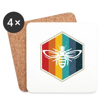 Bee retro hexagon beekeeping beekeeper - Coasters (set of 4) - white - Front