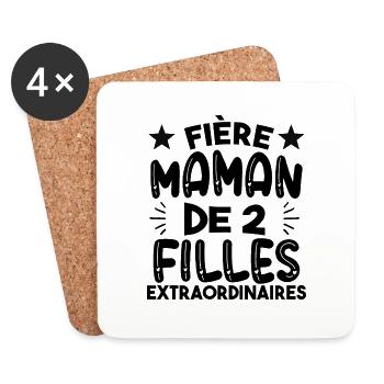 Fière maman de 2 filles extraordinaire cadeau mère - Dessous de verre (lot de 4) - blanc - Devant