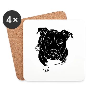 Staffordshire Bullterrier mendiant - Dessous de verre (lot de 4) - blanc - Devant