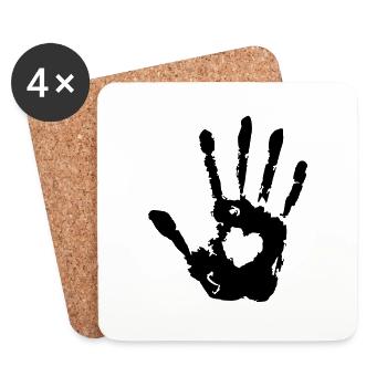 Stopp Hand rechts mit Herz Abdruck Print - Untersetzer (4er-Set) - Weiß - Vorne