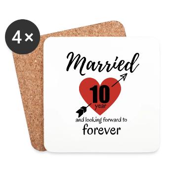 10ème anniversaire de mariage - Dessous de verre (lot de 4) - blanc - Devant
