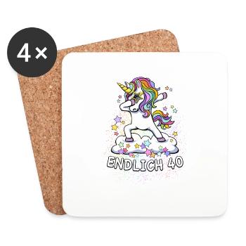 40. Geburtstag / Einhorn, endlich 40 - Untersetzer (4er-Set) - Weiß - Vorne