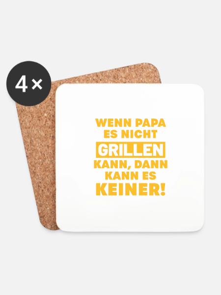 Papa Geschenk Shirt Grillen Grillmeister Vatertag - Untersetzer (4er-Set) - Weiß